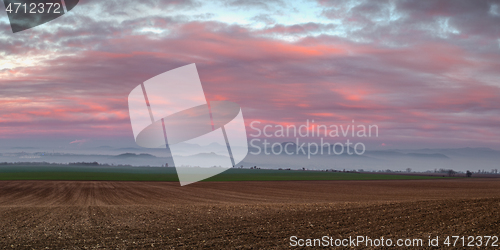 Image of Autumn morning landscape over the city of Louny. 