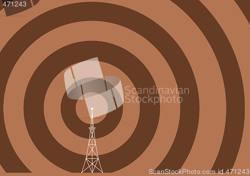 Image of broadcast tower with transmission waves