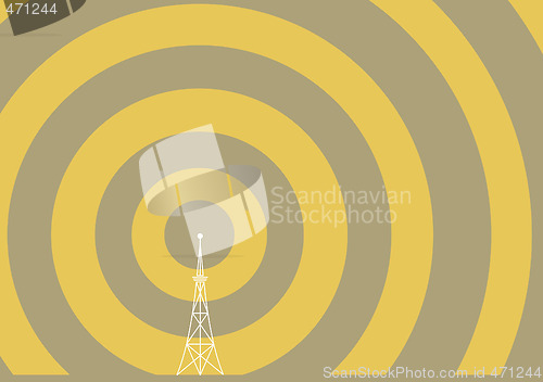 Image of broadcast tower with transmission waves