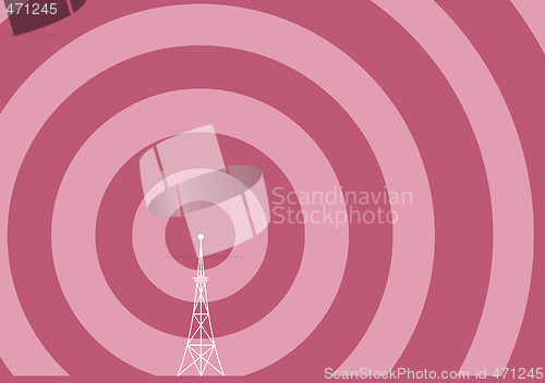 Image of broadcast tower with transmission waves