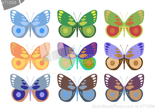 Image of set of colorful butterflies