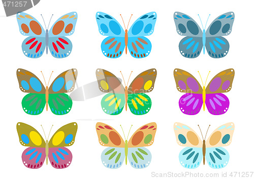 Image of set of colorful butterflies