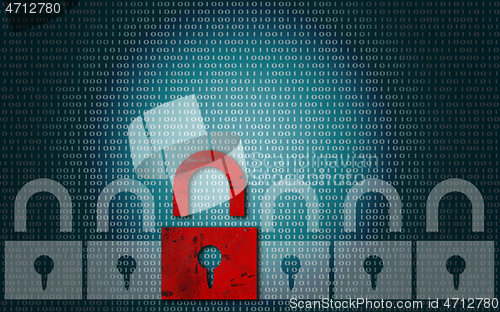 Image of Red padlock with binary background