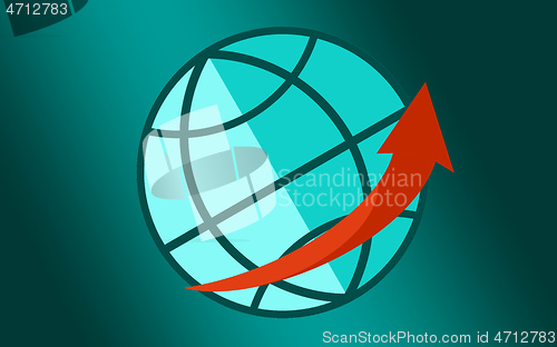 Image of Planet globe with big red arrow