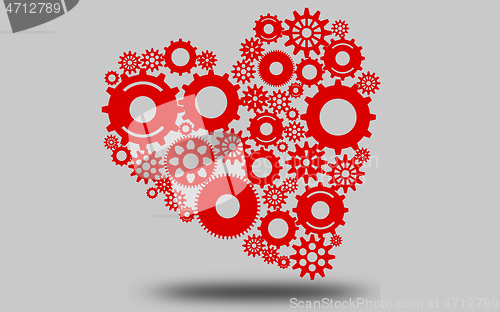 Image of Heart made of gears  and cogwheels 