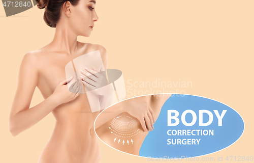 Image of Beautiful female body, concept of bodycare and lifting