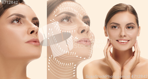 Image of Beautiful female face, concept of skincare and lifting