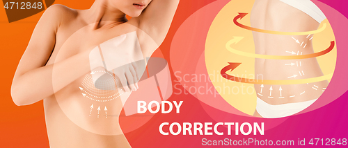 Image of Beautiful female body, concept of bodycare and lifting