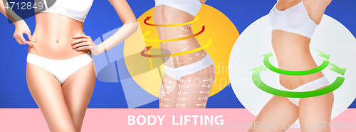 Image of Beautiful female body, concept of bodycare and lifting