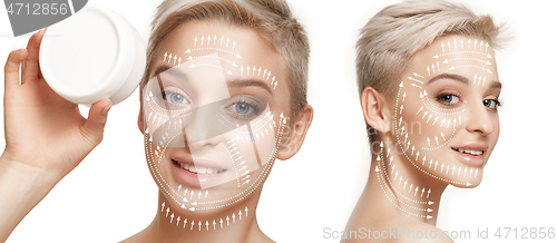 Image of Beautiful female face, concept of skincare and lifting