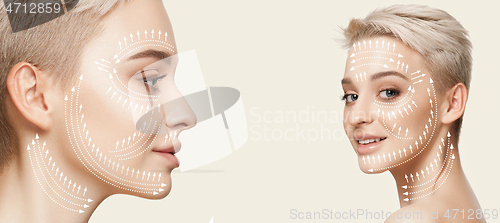 Image of Beautiful female face, concept of skincare and lifting