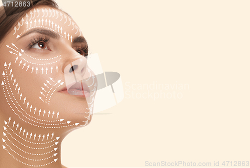 Image of Beautiful female face, concept of skincare and lifting