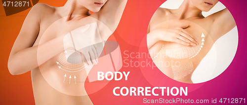 Image of Beautiful female body, concept of bodycare and lifting