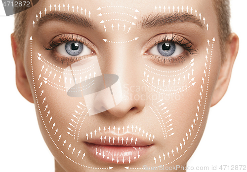 Image of Beautiful female face, concept of skincare and lifting