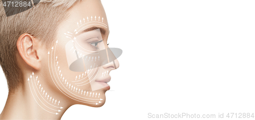 Image of Beautiful female face, concept of skincare and lifting