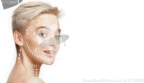 Image of Beautiful female face, concept of skincare and lifting