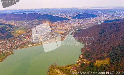 Image of Drone view of small city in Romania, Piatra Neamt