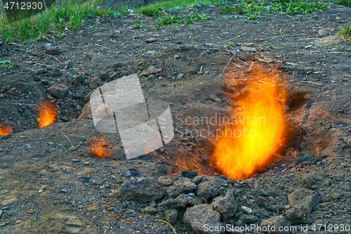 Image of Living fire, natural gases burning on ground