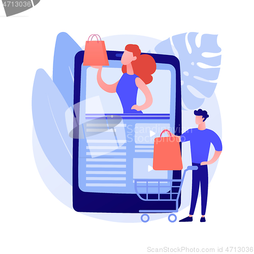 Image of Shopping sprees video abstract concept vector illustration.