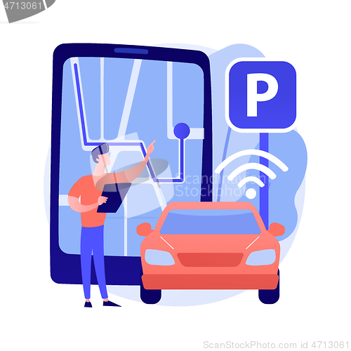 Image of Self-parking car system abstract concept vector illustration.
