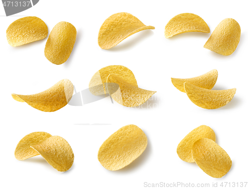 Image of potato chips on white background