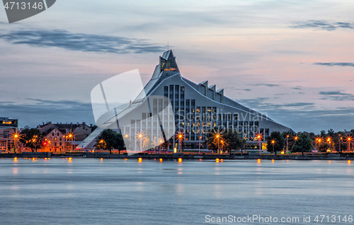 Image of night view of Latvian National library