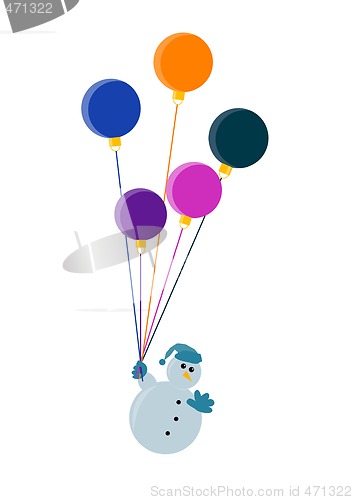 Image of flying snowman waving with christmas decorations