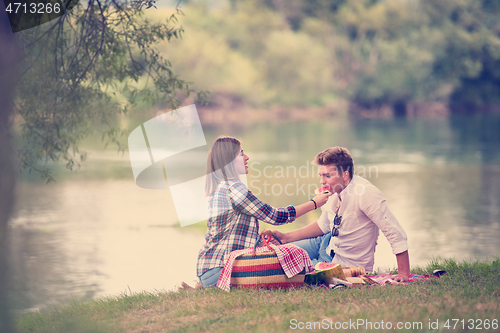 Image of Couple in love enjoying picnic time