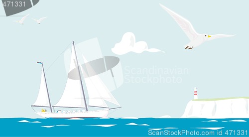 Image of sailing yacht cruising on a summer day