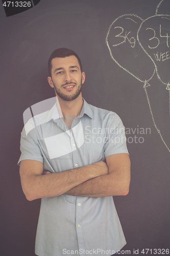 Image of portrait of man in front of black chalkboard