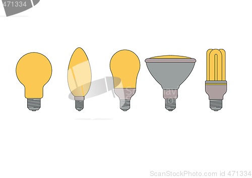 Image of set of various types of light bulbs