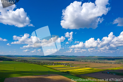 Image of Aerial view of pasture and farmed fields