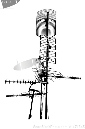 Image of silhouette of television rooftop antennas