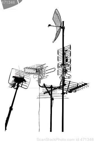 Image of silhouette of television rooftop antennas