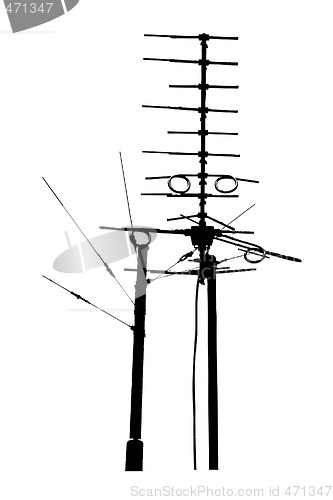 Image of silhouette of television rooftop antennas