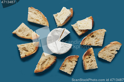 Image of toasted bread slices and brie cheese