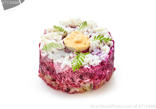 Image of portion of herring and beet salad