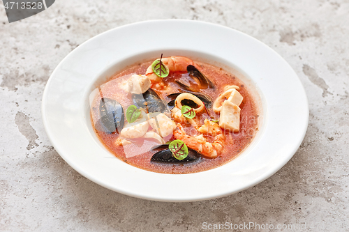 Image of portion of seafood soup