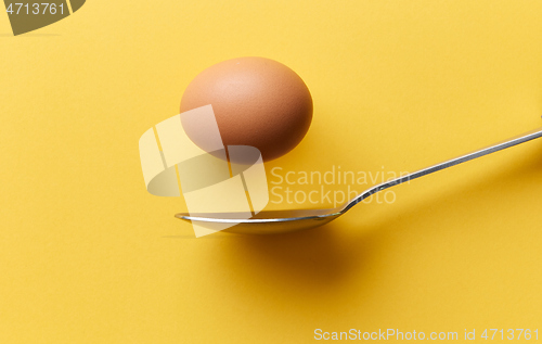 Image of single chicken egg and a spoon