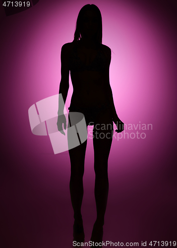 Image of Full-length female silhouette on purple background