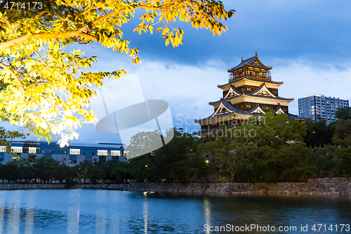 Image of Japanese Hiroshima castle at night