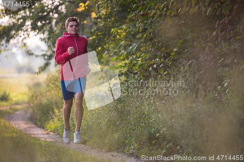 Image of man jogging along a country road