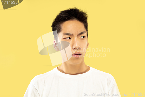 Image of Korean young man\'s half-length portrait on yellow background