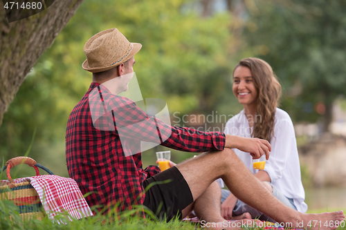 Image of Couple in love enjoying picnic time