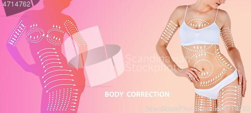Image of Beautiful female body, concept of bodycare and lifting