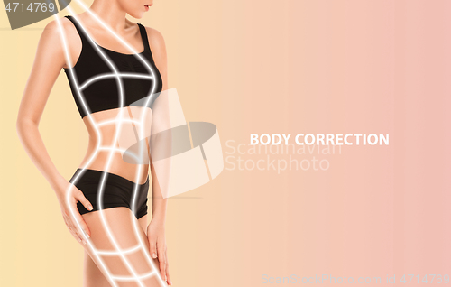 Image of Beautiful female body, concept of bodycare and lifting