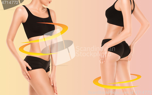 Image of Beautiful female body, concept of bodycare and lifting