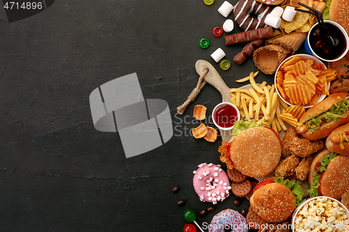 Image of Fast food dish on black stone background