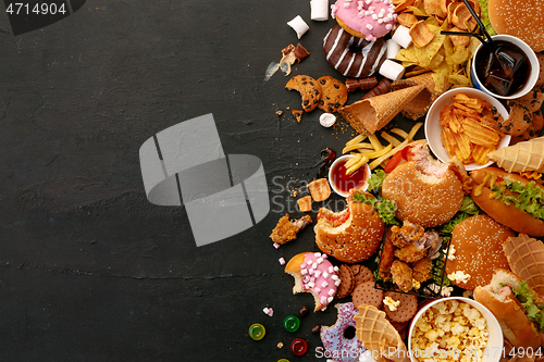 Image of Fast food dish on black stone background