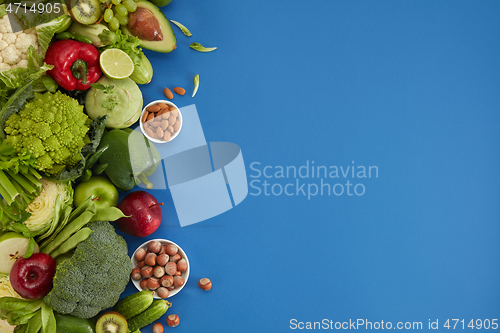 Image of Healthy food dish on blue background